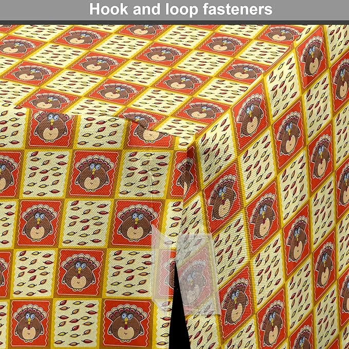 Lunarable Thanksgiving Dog Crate Cover, Checkered Pattern with Funny Cartoon Gobbler and Fallen Autumn Leaves, Easy to Use...