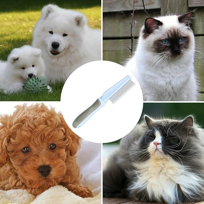 1 PCS Pet Comb Sturdy Pet Grooming Comb Pet Hair Comb with Long & Short Stainless Steel Teeth Comb for Dogs Cats, Light Cy...