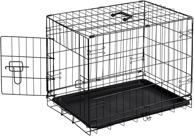 Sweetcrispy 24-Inch Single-Door Dog Crate–Durable Metal Pet Kennel with Secure Lock, Foldable Design, Removable Tray for E...