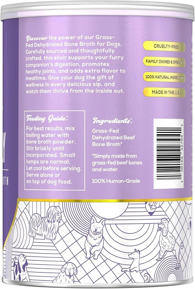 Fido's Grass-Fed Beef Bone Broth for Dogs 7oz with 94% Protein - Picky Eaters Human Grade Bone Broth Powder for Dogs - Mad...