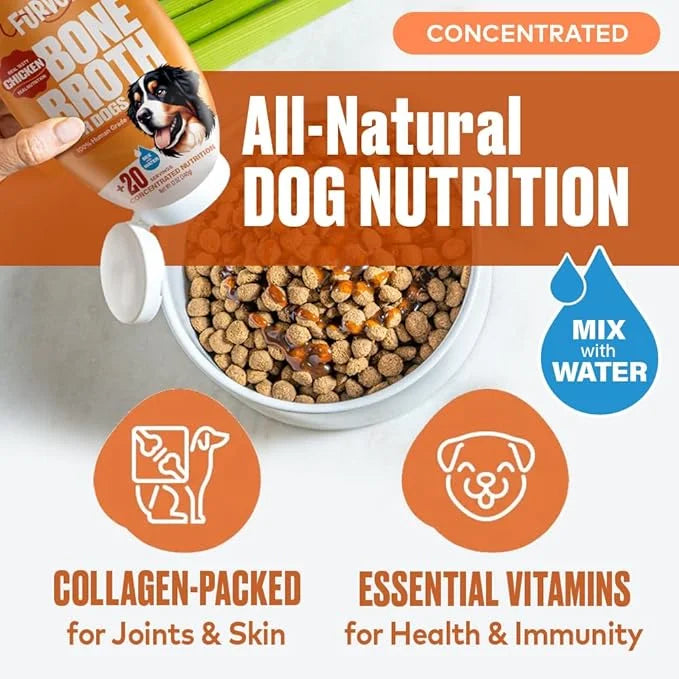 Chicken Bone Broth for Dogs - Collagen Protein Supplement for Digestion, Mobility, Coat, Immunity, Healthy Dog Food Topper...