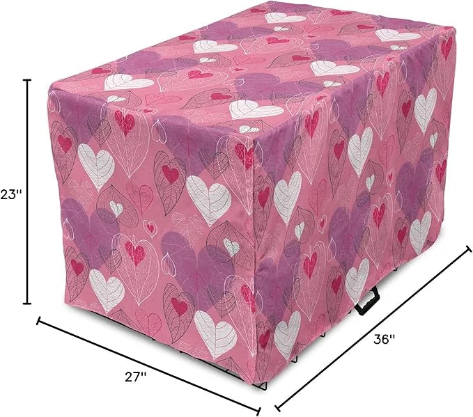 Lunarable Love Dog Crate Cover, Natural Theme Abstract Hearts Pattern Leaves Romantic Nature Art, Easy to Use Pet Kennel C...