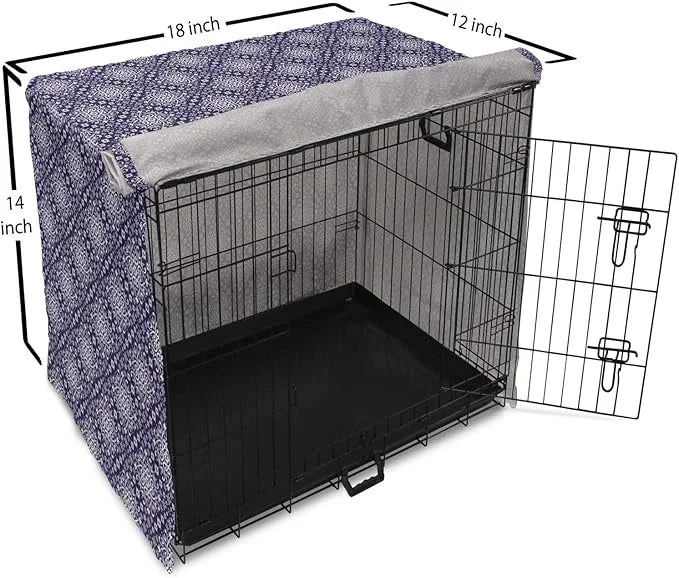 Lunarable Royal Blue Dog Crate Cover, Antique Moroccan Style Exotic Orient Inspired Ceramic Pattern Print Art, Easy to Use...