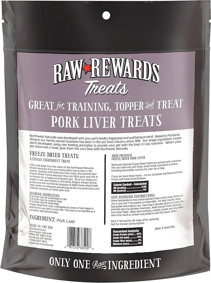 Northwest Naturals Raw Rewards Freeze-Dried Pork Liver Treats for Dogs and Cats - Bite-Sized Pieces - Healthy, 1 Ingredien...