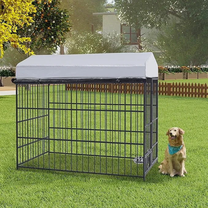 Ball & Cast 47" Outdoor Dog Kennel for 91+ lbs Dogs,Lockable Swivel Door with Bowl Rack & 2 Stainless Bowls,Waterproof Met...