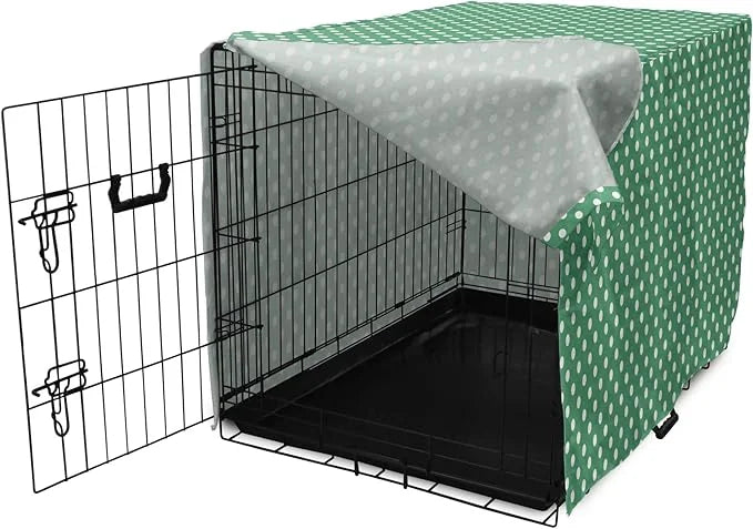 Lunarable Green Dog Crate Cover, Old Fashioned Polka Dot Pattern on Green Background Classical Traditional, Easy to Use Pe...