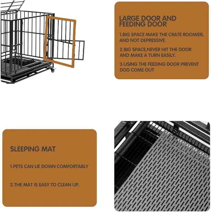 Heavy Duty Extra Large Dog Crate with Wheels - Indestructible 42/46 Inch Chew-Proof, Escape-Proof Kennel for High-Anxiety ...