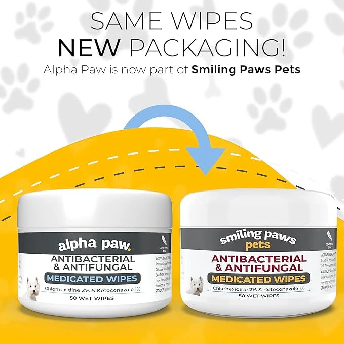Smiling Paws Pets - Antibacterial & Antifungal Wipe for Dogs & Cats - Contains Ketoconazole & Chlorhexidine - Skin Treatme...