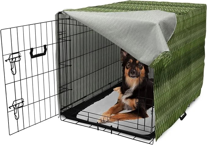 Lunarable Green Dog Crate Cover, Wavy Patterns with Triangular Shapes Abstract Zig Zag Motifs, Easy to Use Pet Kennel Cove...