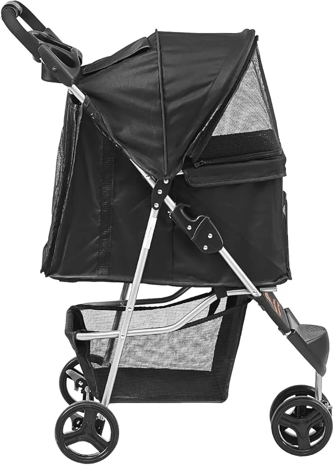 VEVOR Pet Stroller for Dogs and Cats up to 35lbs, 3 Wheels Folding Dog Cat Stroller for Medium Small Dogs, Portable Lightw...