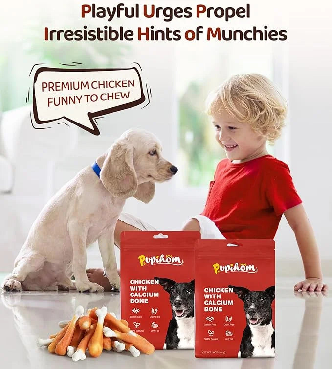 16OZ Dog Chewy Treats, Chicken Calcium Bone Dog Treats, Teeth Clean Training Chewy Snacks Dog Treats for Small Medium Larg...