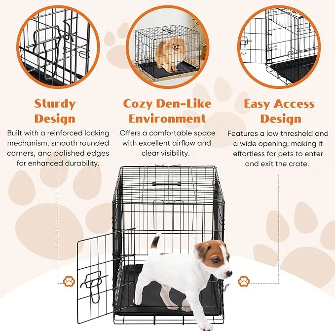 Sweetcrispy 24-Inch Single-Door Dog Crate–Durable Metal Pet Kennel with Secure Lock, Foldable Design, Removable Tray for E...