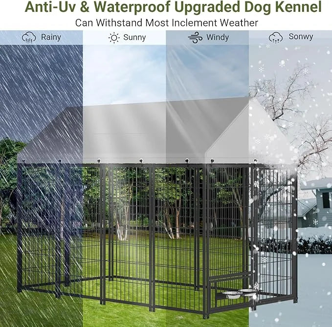Rovibek Outdoor Dog Kennel 7.9x4.1x5.9 Ft, Dog Kennels Outdoor with 2 Rotating Feeder Bowls, Heavy Duty Dog Kennels Outsid...