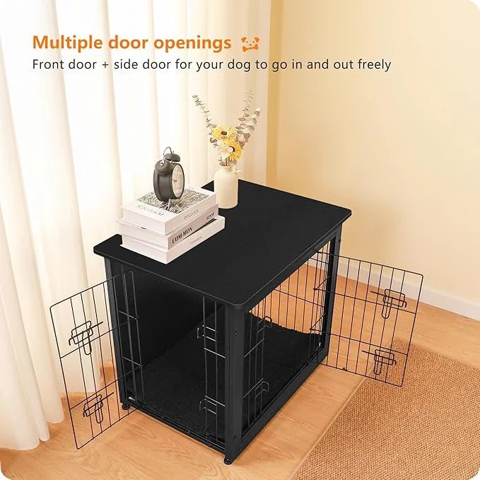 DWANTON Dog Crate Furniture with Cushion, Wooden Kennel Table with Double Doors, Indoor Dog House, Small/Medium/Large Size...