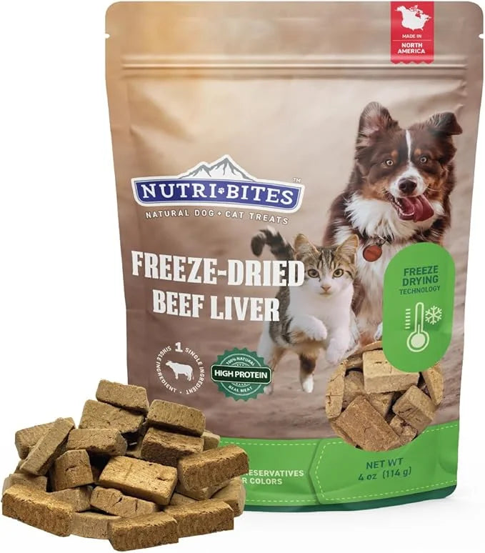 Nutri Bites Freeze Dried Beef Liver Dog & Cat Treats, 4 oz | Healthy Pet Training Treats or Food Topper | All Natural, Sin...