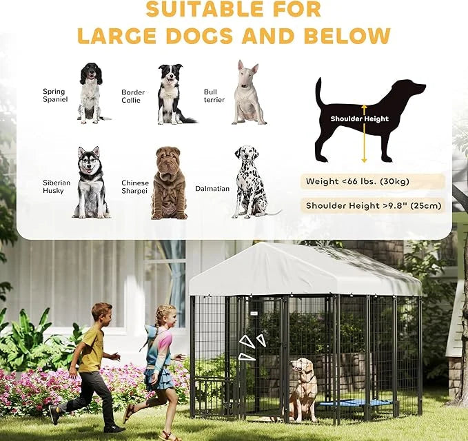 PawHut 5.9' x 5.9' x 6' Outdoor Dog Kennel, Welded Wire Heavy Duty Dog Run with 360° Rotating & 4 Level Adjustable Bowls, ...