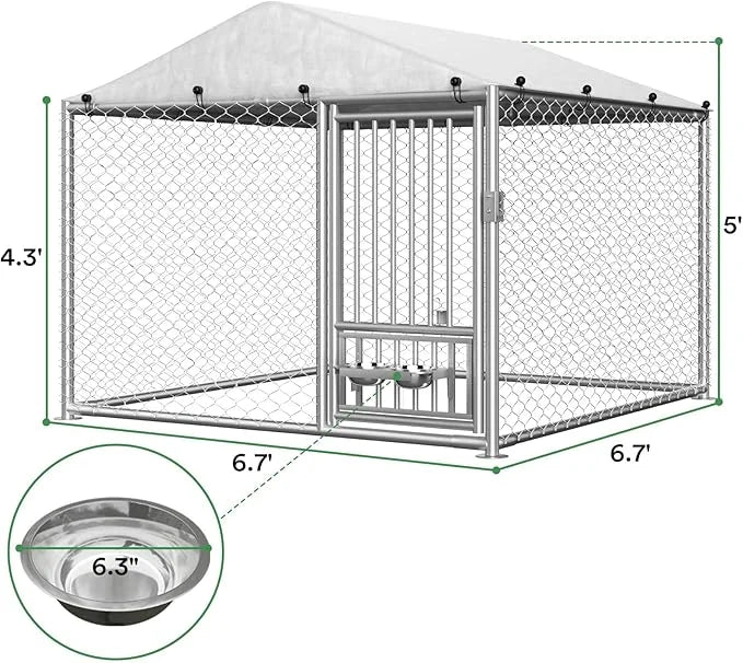 Rovibek Outdoor Dog Kennel with Roof, 6.7 X 6.7 Outside Kennel Heavy Duty Dog Run Fence with Waterproof Sun-Proof Cover, O...