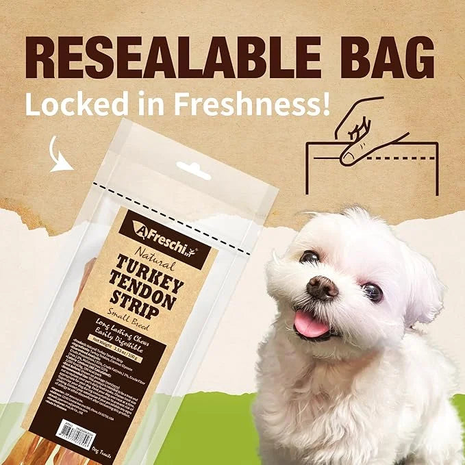 Afreschi Turkey Tendon Dog Treats, Strip 3.53 oz, USA Sourced Turkey, All Natural Human Grade Puppy Chew, Hypoallergenic, ...