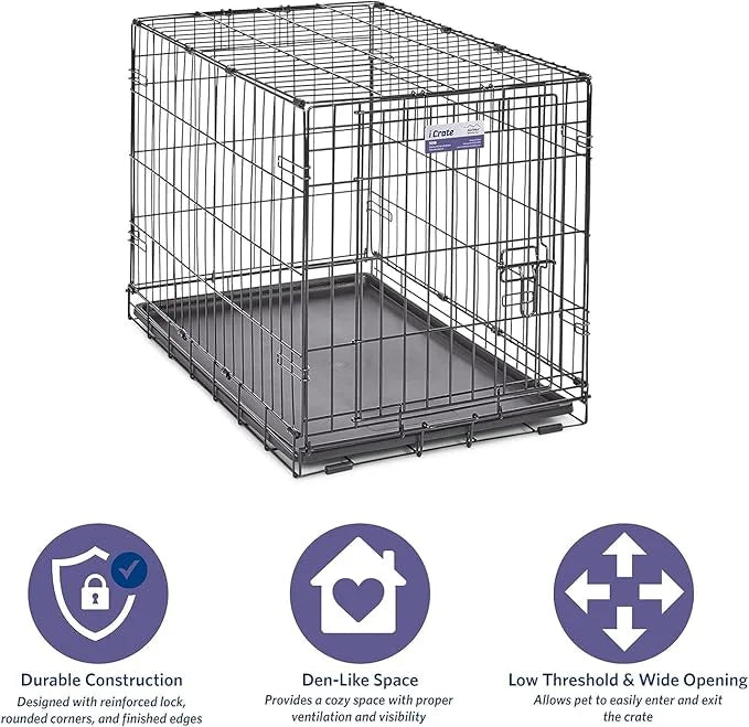 MidWest Homes for Pets Newly Enhanced Single & Double Door iCrate Dog Crate, Includes Leak-Proof Pan, Floor Protecting Fee...