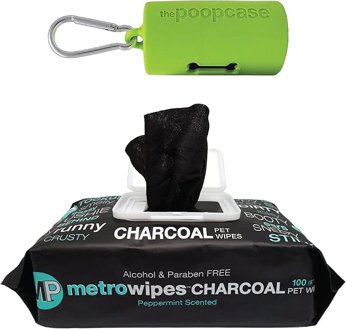 MetroPaws Peppermint Dog Wipes, 100 Extra Large, Thick Cleaning Wipes & The Dog Waste Bag Dispenser & Holder, Bag Holder W...
