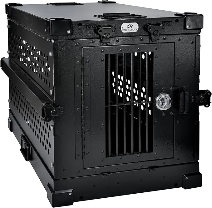 Heavy Duty Fully Collapsible Powder-Coated Aluminum Dog Crate - Small (Black) - Product Image
