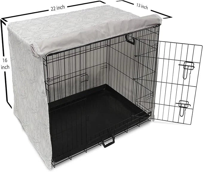 Ambesonne Grey and White Dog Crate Cover, Doodle Style Botanical Leaves Pattern Shabby Ornamental, Easy to Use Pet Kennel ...