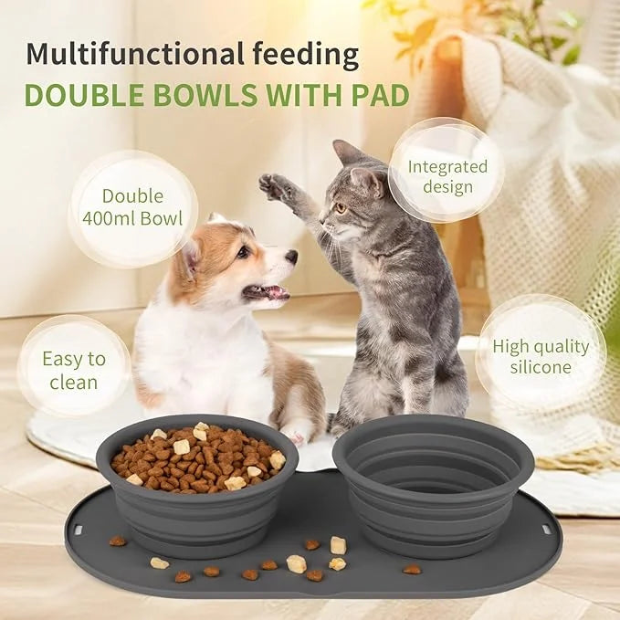 Puppy Dog Bowl,Travel Bowls Dog Food Bowls&Dog Water Bowls,No Spills,Collapsible Double Bowl,Suitable for Small and Medium...