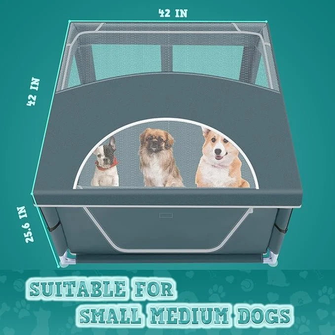 42x42x26 Inch Puppy Playpen with Cover, Dog Playpen for Puppies or Small Dogs, Pet Playpen for Indoor & Outdoor, Sturdy Do...