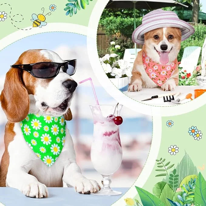 Sadnyy 40 Pcs Summer Spring Dog Bandanas Bulk Flower Hawaiian Triangle Reversible Bandanas for Large Dog Adjustable Pet Ke...