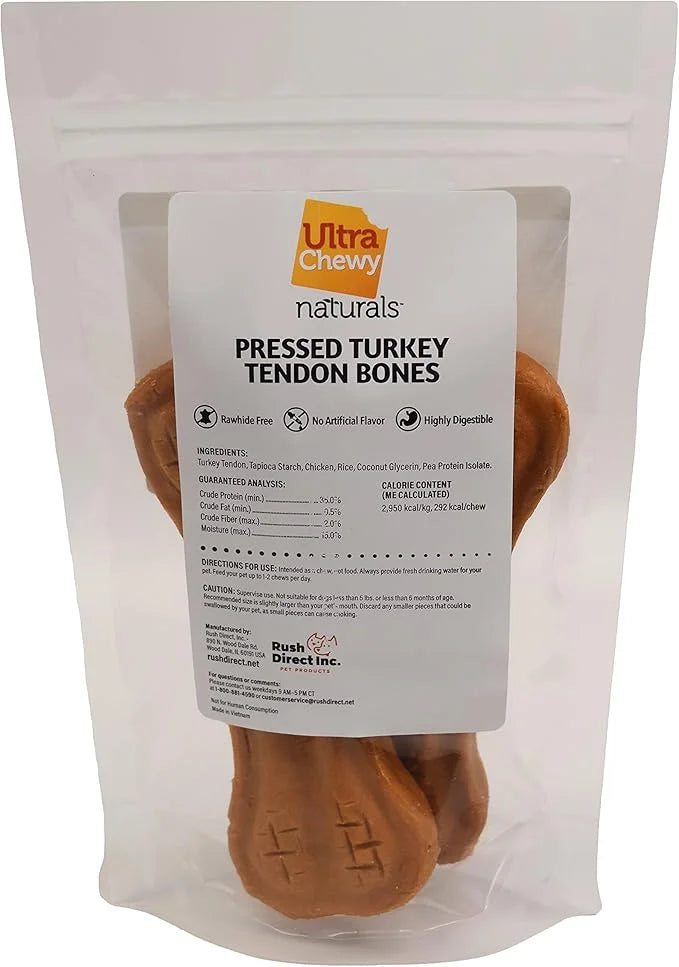 Ultra Chewy Turkey Tendon Pressed Bones for Dogs - Premium All-Natural, Hypoallergenic, Long-Lasting Dog Chew Treat, Easy ...