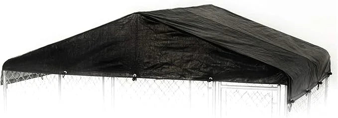 10 by 10 Feet Black Extra Large All Season Outdoor Waterproof Fully Enclosed Dog Run Kennel Cover with Sturdy Elastic Cord...
