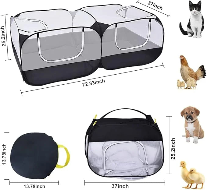 Small Animal Pet Playpen with Feeder Bowl and Storage Bag,Portable & Breathable Chicken Coop for Puppy Kitten Rabbits Indo...