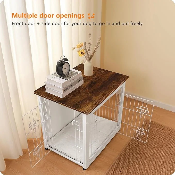 DWANTON Dog Crate Furniture with Cushion, Wooden Kennel Table with Double Doors, Indoor Dog House, Small/Medium/Large Size...