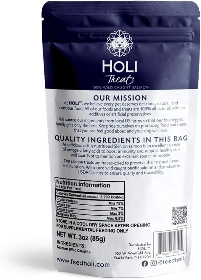 HOLI Freeze Dried Salmon Dog Treats - with Omega 3 and 6 Fish Oil - All Natural Dog Treats - Human Grade - Wild Caught Ski...