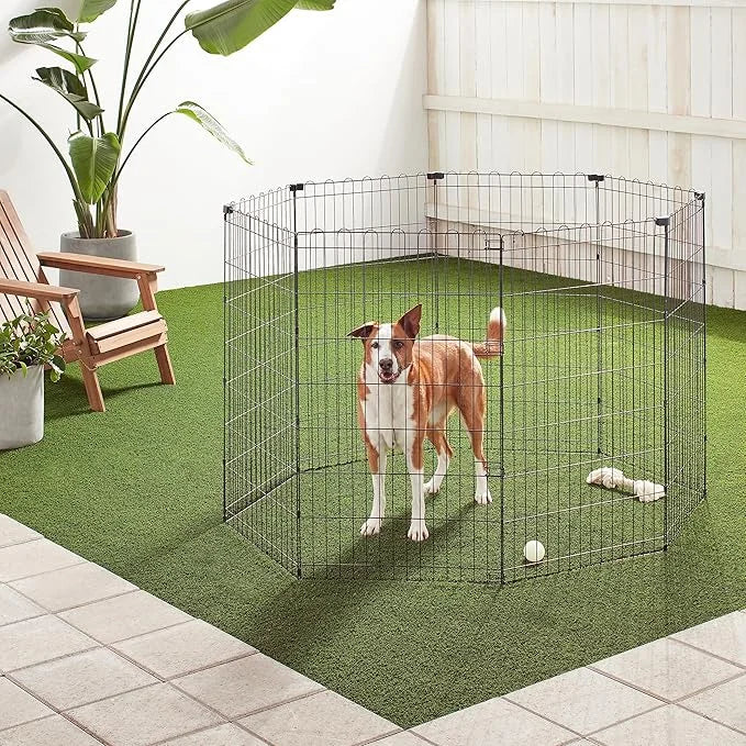 Amazon Basics Foldable Octagonal Metal Exercise Dog Playpen - Indoor/Outdoor, No Door, Large (8 Panels, 24 x 42), Easy to ...