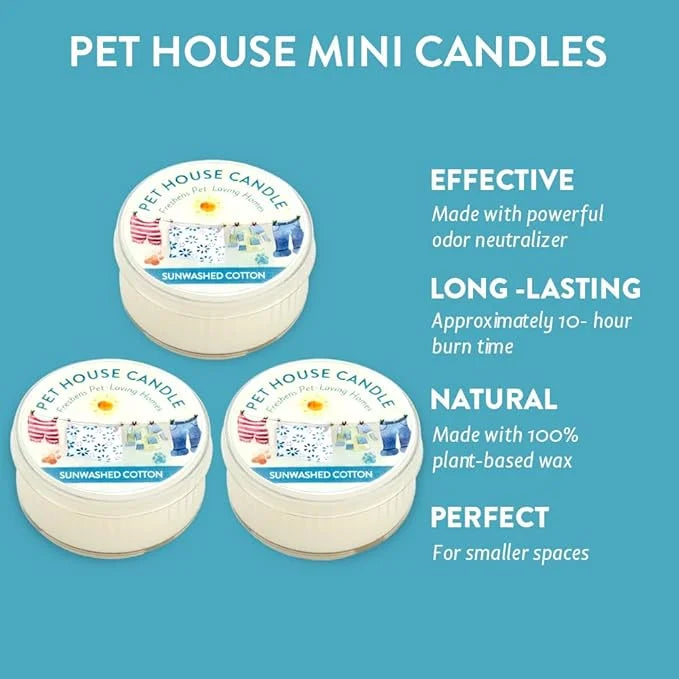 One Fur All Pet House Scents - Sunwashed Cotton 3 Pack Pet Odor Eliminator - Non-Toxic Scented Candle Set - Product Image