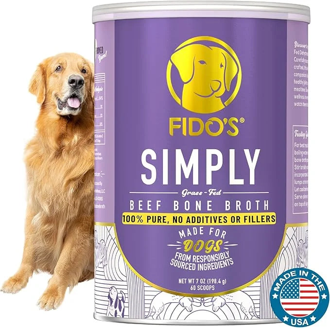 Fido's Grass-Fed Beef Bone Broth for Dogs 7oz with 94% Protein - Picky Eaters Human Grade Bone Broth Powder for Dogs - Mad...