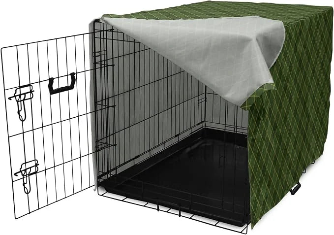 Lunarable Green Dog Crate Cover, Traditional Old Fashioned Argyle Pattern Retro Style Plaid, Easy to Use Pet Kennel Cover ...