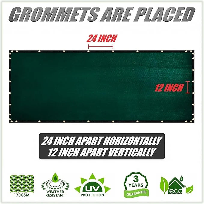 ColourTree 10' x 12' Green Custom Size Shade Cloth with Grommets - 90% Sunblock, Durable Mesh Fabric Tarp for Dog Kennel C...