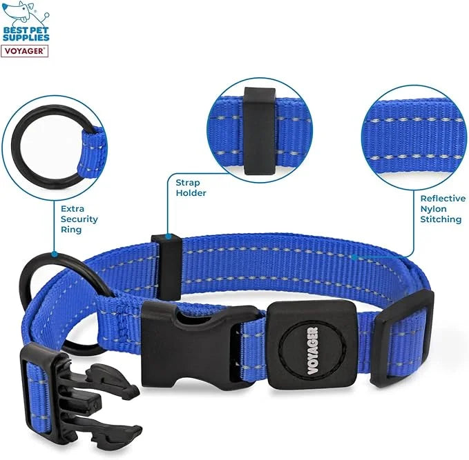 Best Pet Supplies Reflective Dog Collar with Adjustable Length, Heavy-Duty Buckle, and Strong Leash D-Ring, Training, Walk...