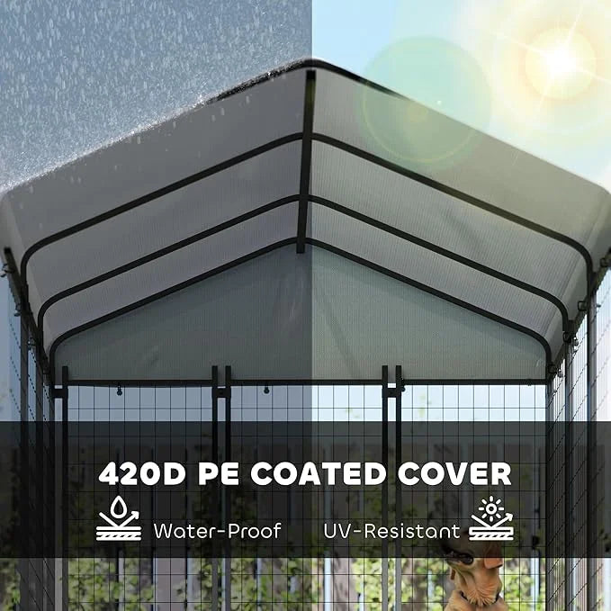 PawHut 5.9' x 5.9' x 6' Outdoor Dog Kennel, Welded Wire Heavy Duty Dog Run with 360° Rotating & 4 Level Adjustable Bowls, ...