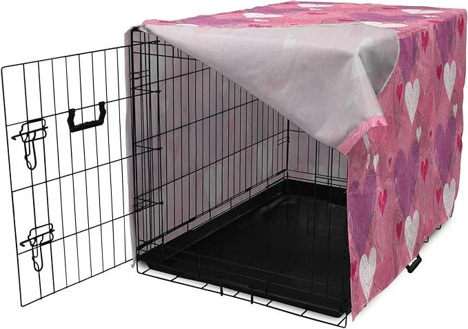 Lunarable Love Dog Crate Cover, Natural Theme Abstract Hearts Pattern Leaves Romantic Nature Art, Easy to Use Pet Kennel C...