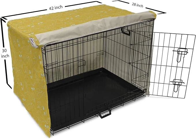 Ambesonne Leaves Dog Crate Cover, Hand Drawn Oak Leaf and Ahorn Trees Sketch Style Illustration, Easy to Use Pet Kennel Co...