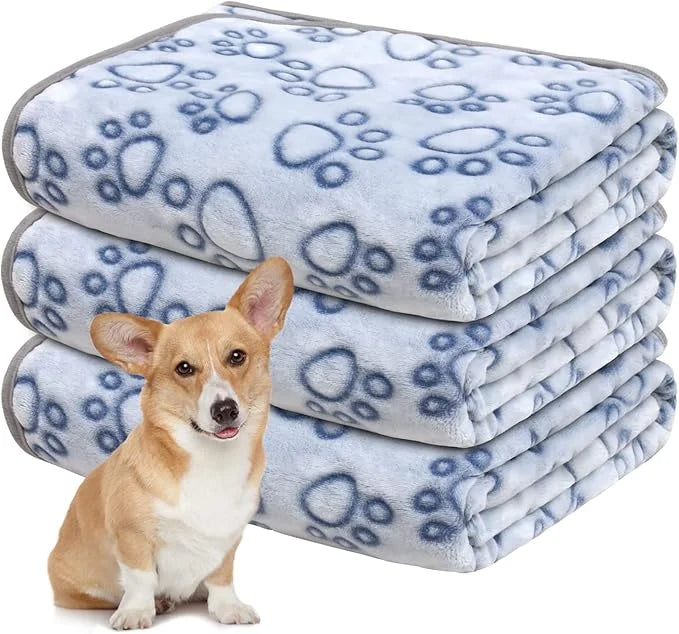 1 Pack 3 Dog Blankets for Small Dogs, Soft Fleece Dog Blanket Fluffy Pet Blanket Warm Sleep Mat Cute Paw Print Puppy Cat B...