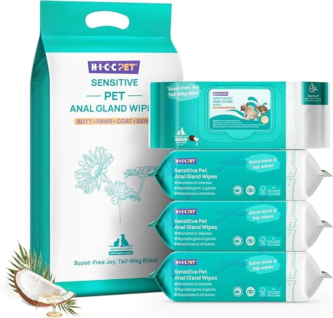 HICC PET Wipes for Dogs & Cats, Cleansing Deodorizing & Soothing Allergy Infections Anal Gland Pets Wipes with Coconut Oil...