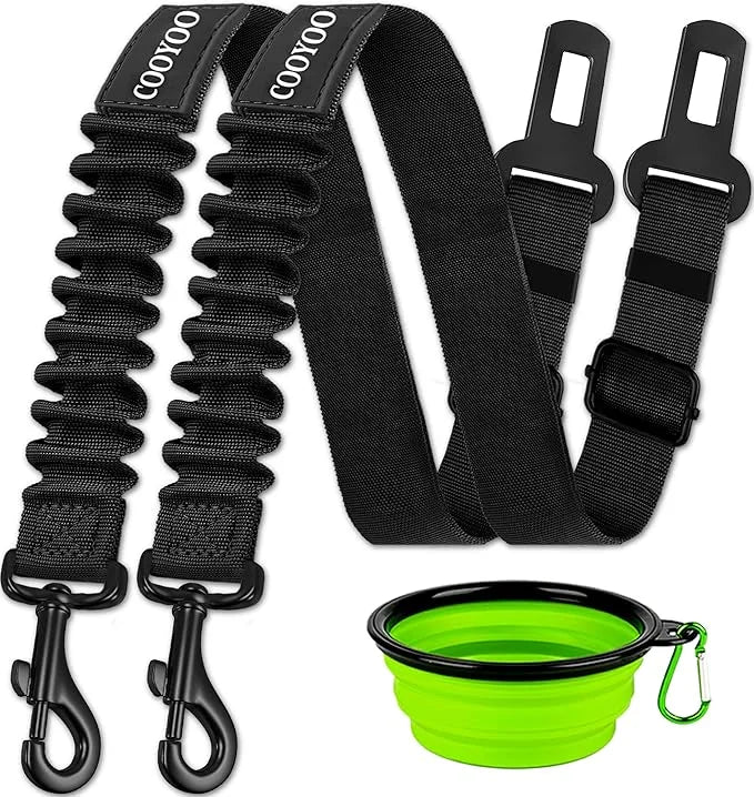COOYOO Dog Seat Belt,3 Piece Set Retractable Dog Car Harness Adjustable Dog Seat Belt for Vehicle Nylon Pet Safety Seat Be...