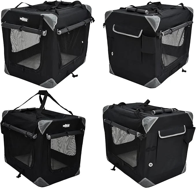 EliteField 4-Door Folding Soft Dog Crate with Curtains, Carrying Bag and Fleece Bed (2 Year Warranty), Indoor & Outdoor Pe...