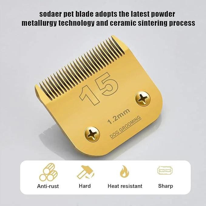 2 Packs #15 Clipper Blade Dog Grooming Compatible with Wahl/Oster Dog Clippers 3/64" 1.2mm Cut Length(Gold) - Product Image