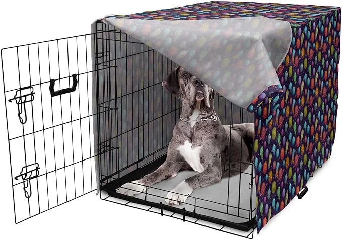 Lunarable Outer Space Dog Crate Cover, Cartoon Planets and Space Ships with Space Background Fun Science, Easy to Use Pet ...