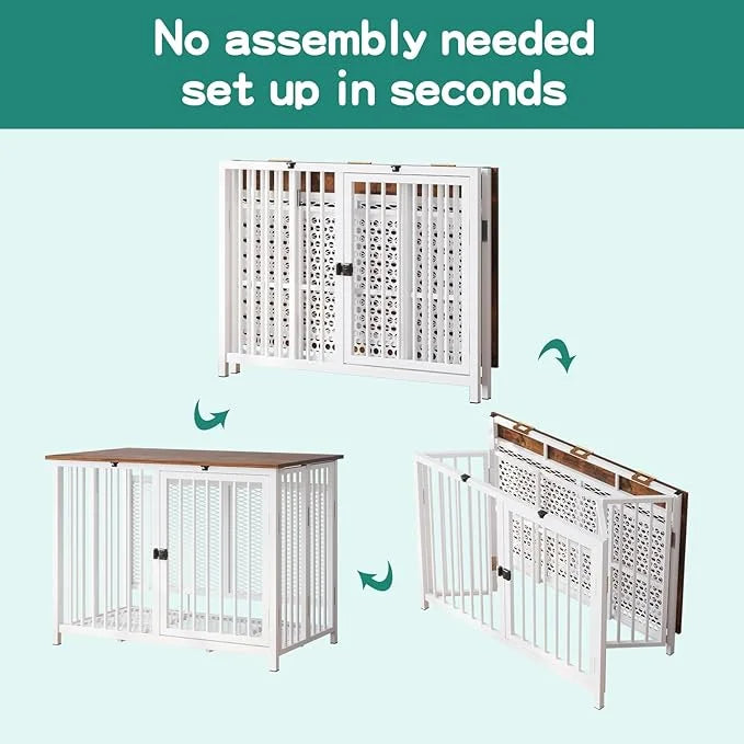 Heavy Duty Dog Crate Furniture, Fully Assembled exc. Locks, All Metal Frame & Wooden Tabletop, Modern Kennel for Small/Med...